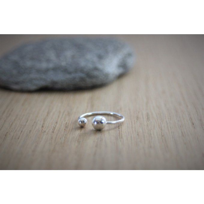 Bague boules en argent massif taille ajustable