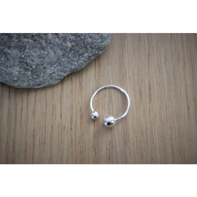 Bague boules en argent massif taille ajustable