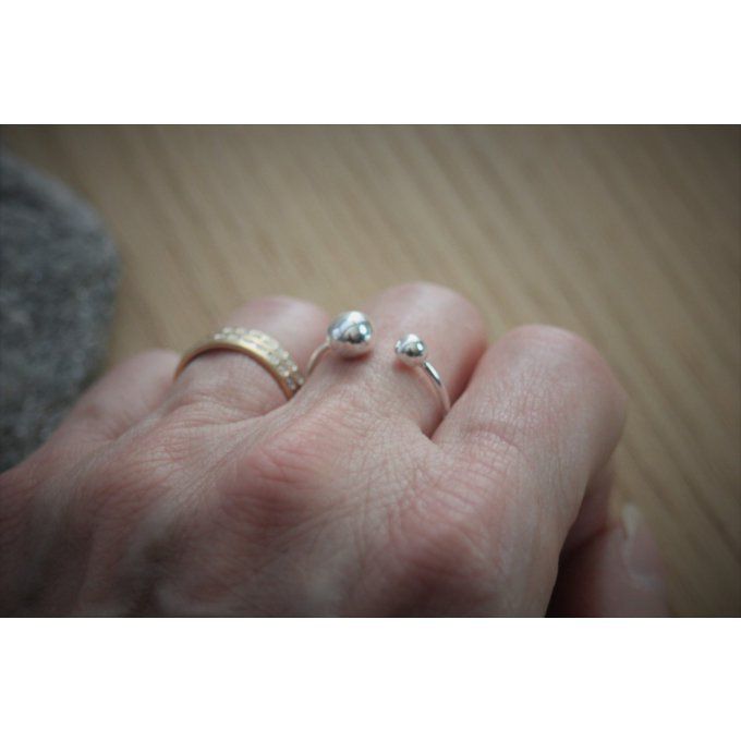 Bague boules en argent massif taille ajustable