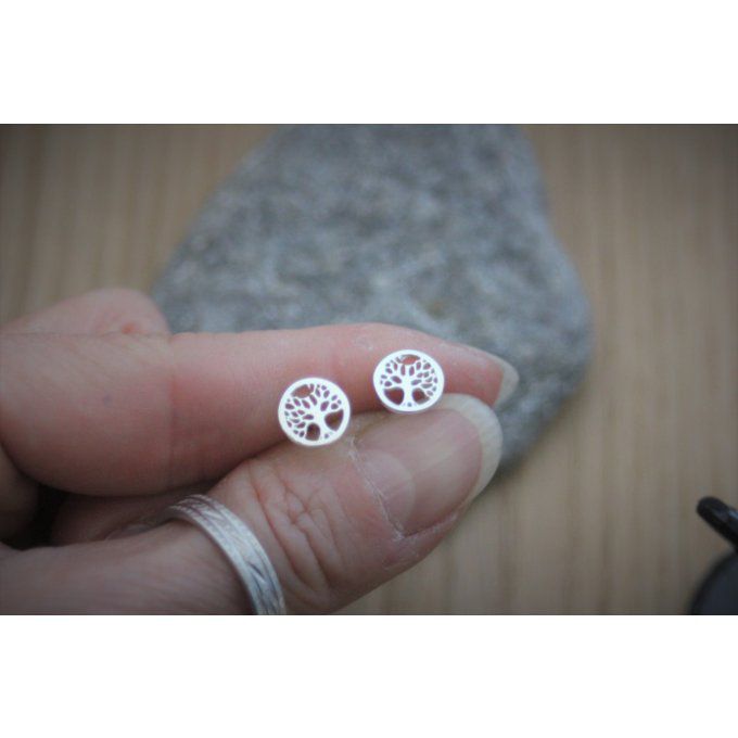 Boucles d'oreilles arbre de vie en argent massif