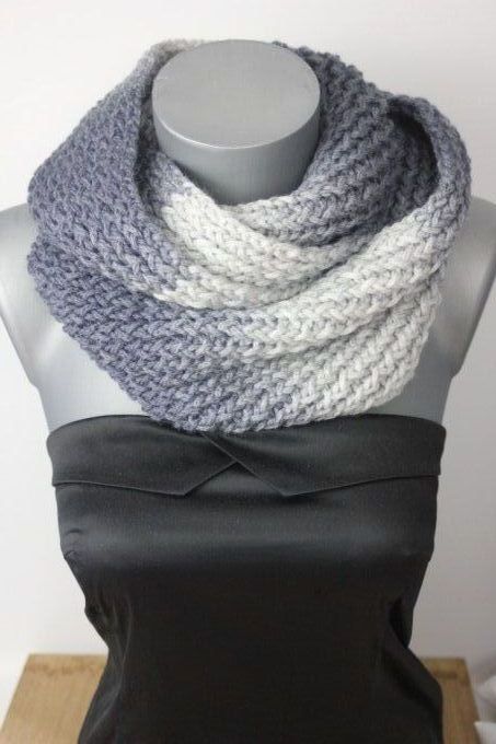 Echarpe Snood en laine bleu acier et gris