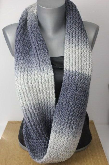 Echarpe Snood en laine bleu acier et gris