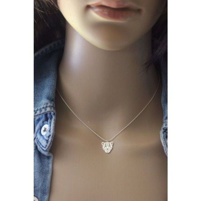 Collier en argent massif pendentif léopard